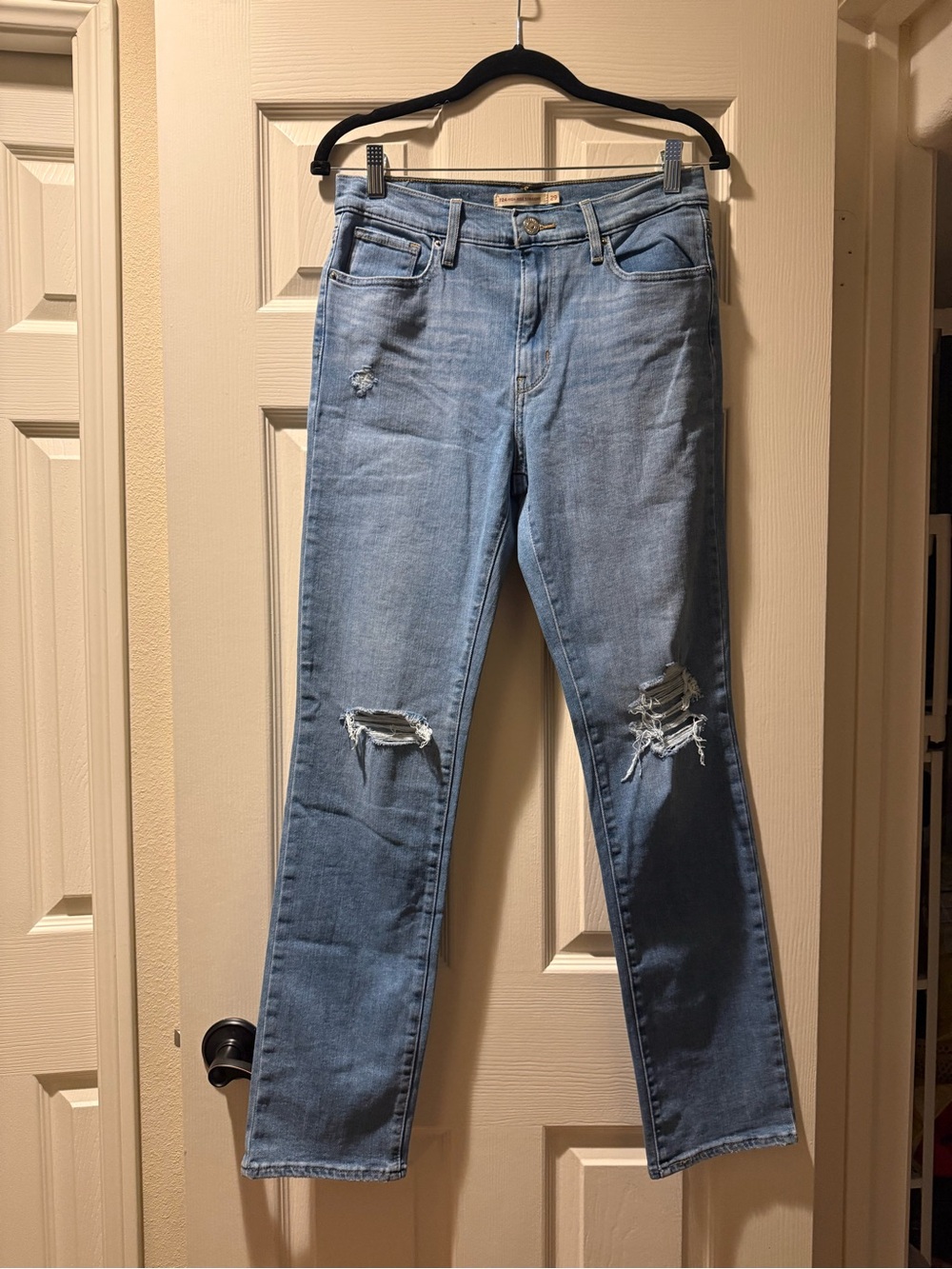 Levi's Light Blue High Rise Straight-Leg Distressed Jeans
